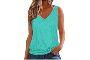MRMAERE Womens Summer Tops Dressy Casual Banded Bottom Tank Tops Loose Fit V Neck Sleeveless Solid Basic Tee Shirts Blouses
