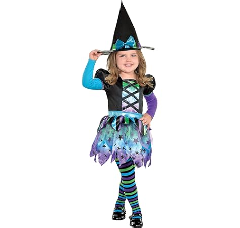 Amazon Com Suit Yourself Spell Caster Witch Costume For Girls Size 2t Includes A Colorful Dress A Hat And Striped Tights Toys Games