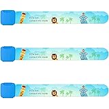 Reusable Child Safety ID Bracelets, Waterproof Adjustable Travel ID Wristbands for Kids, One Size Fits All, Blue, Pack of 3