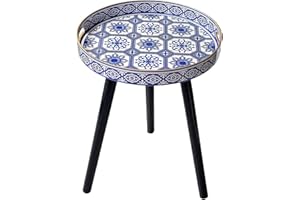 Zosenley Round Indoor Side Tables with Detachable Wooden 3 Legs, Versatile Indoor Tray Table, Perfect for Indoor Round Coffee Table Tea, and Relaxation Time 17.7 Inch (Blue Porcelain)