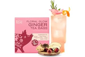 Tea Facto Goddess Glow* Ginger Tea Bags with Dried Ginger Roots, Tangerine Peels, Rose Petals, Dried Apples - Natural Fiber, Zero Added Sugar, Zero Caffeine - 10 Count