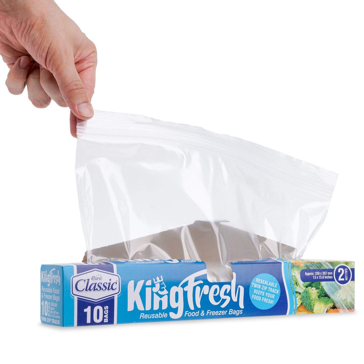 Pack of 10 Plastic Double Zipped Grip ‘n Seal Food Storage Bags - 2 Gallon Resealable Extra Large Slider Freezer Bags - 33 x 40 cm - Great for Food, Sandwiches, Organization & More