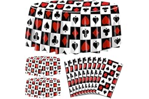 XJLANTTE 9Pcs Casino Tablecloths, Poker Table Cover, Round Casino Theme Table Cloth for Picnic Birthday Playing Card Casino Party Decorations, 84 x 84 Inch