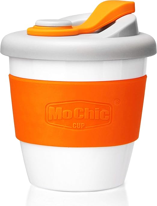 Amazon Com Mochic Cup Reusable Coffee Cup With Lid Portable Travel Mug With Non Slip Sleeve Bpa Free Dishwasher And Microwave Safe Friendly Coffee Mug Orange 8oz Coffee Cups Mugs