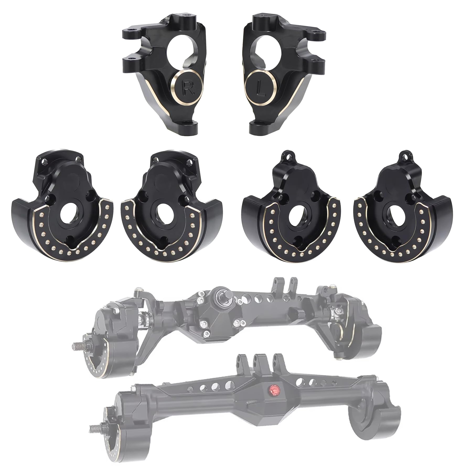 Photo 1 of F10 Axle Brass Knuckle Weights with Front & Rear Portal Covers for 1/10 RC Crawler Vanquish VRD VS4-10 Phoenix, Lower COG LCG Upgrade Parts (3-in-1 Set)