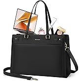 RAINSMORE Laptop Bag for Women 15.6 Inch PU Vegan Leather Work Tote Bag Waterproof Womens Briefcase Designer Computer Bags for Office Teacher College Travel Large Tote Purse Professional Black