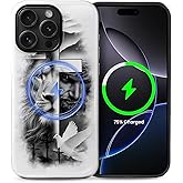 FKBRCL4U for iPhone 15 Pro Max Case, Hybrid 2-Layer Silicone Protective Glossy Case for MagSafe for iPhone 15 Pro Max Lion Cross Jesus Christ Dove Pattern
