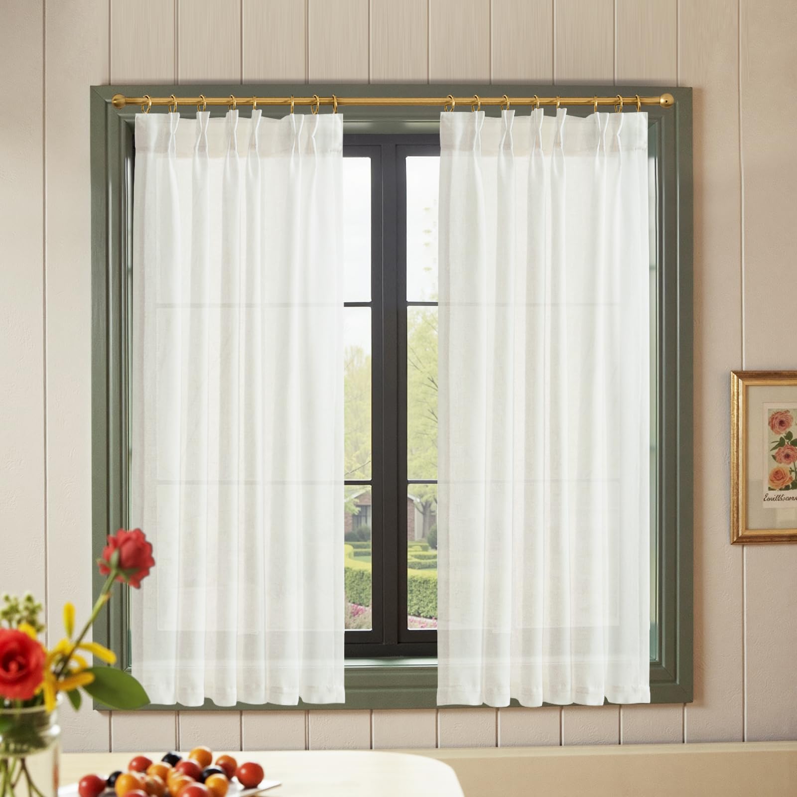 Photo 1 of jinchan Pinch Pleated Linen Blend Curtains 54 Inch 2 Panels Light Filtering Modern Farmhouse Back Tab Drapes for Living Room Bedroom White