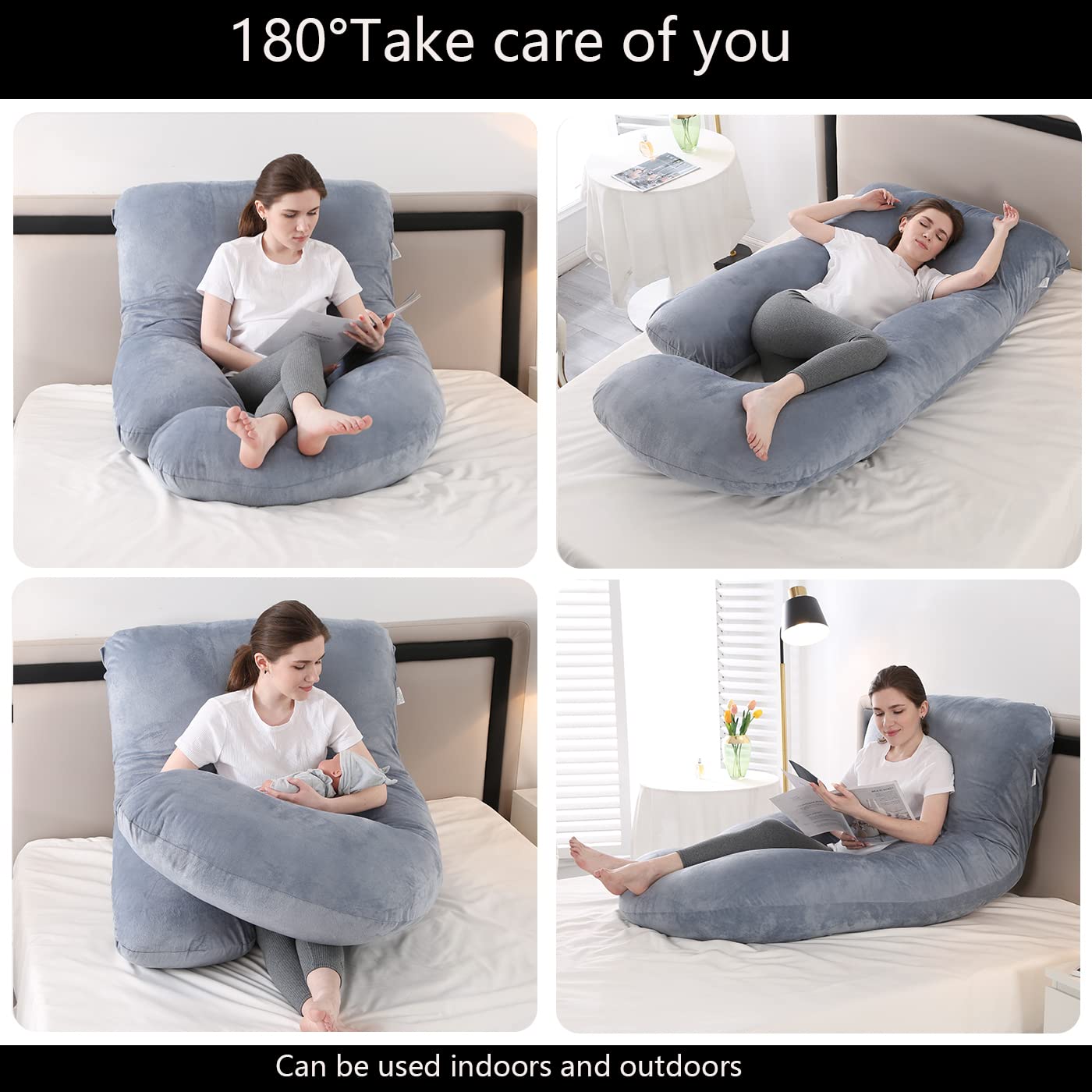 Pregnancy Pillow J-Shaped Full Body Pillow, 59 inch with Velvet Cover Easy to Remove and Wash, Support Pregnant Women's Backs Legs and HIPS, Improve Sleep,Pregnancy Pillow for Women ，Gray