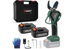 KOMOK Electric Pruning Shears, Professional Cordless Electric Pruners Battery Powered Tree Branch Cutter with 2 Rechargeable 2 Ah Lithium Batteries, 1.65" (42mm) Cutting Diameter 8-10 Working Hours