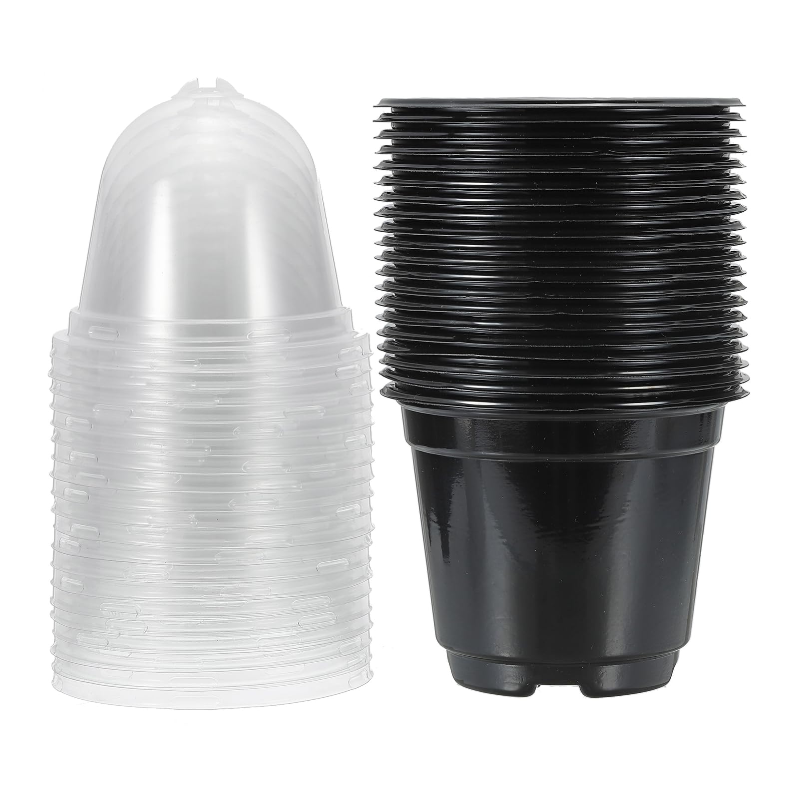 PATIKIL Nursery Pots with Humidity Dome, 20 Sets 4" Plastic Gardening Pot Planting Container Cups Plant Starting Pots with Drainage Holes, Black