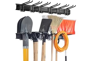 Aking Ace Wall Mount Tool Storage Rack, Garage Organization, Heavy Duty Garage Storage Tool Organizer, Garden Tool Wall Hooks and Hangers, Hold Up to 350lbs Black