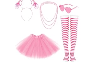 HAAKONG 80s Women Tutu Costume Accessories Tutu Women Striped Sock Sunglasses Ponytail Headband Skirt Necklace Halloween Mardi Gras