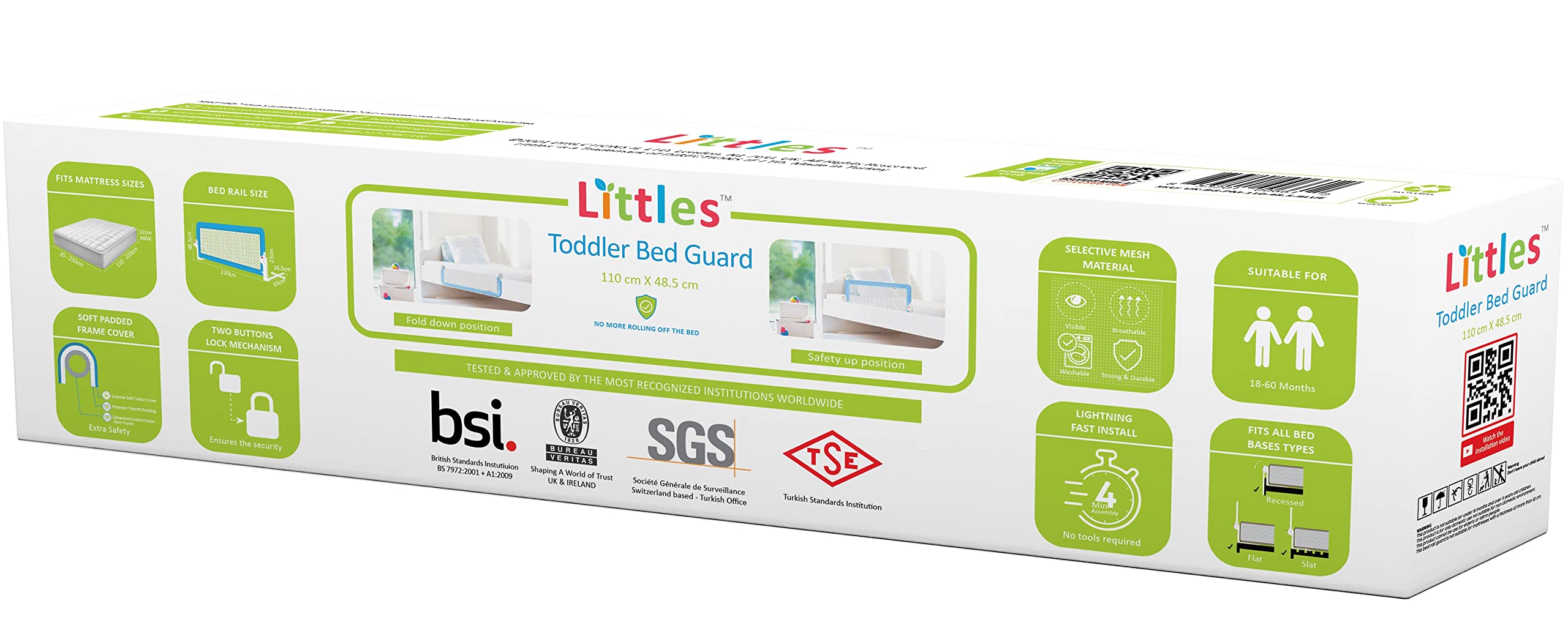 Littles Bed Guard Rail for Toddler, Child & Baby. Fits Single, Double Up to King Size Beds, Sweet Dreams, 110 cm x 48.5 cm