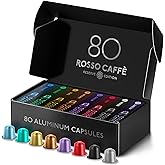 ROSSO CAFFE Espresso Coffee Pods, Compatible with Nespresso Original Machines, Reserve Variety Pack, 80 Capsules - Made in It