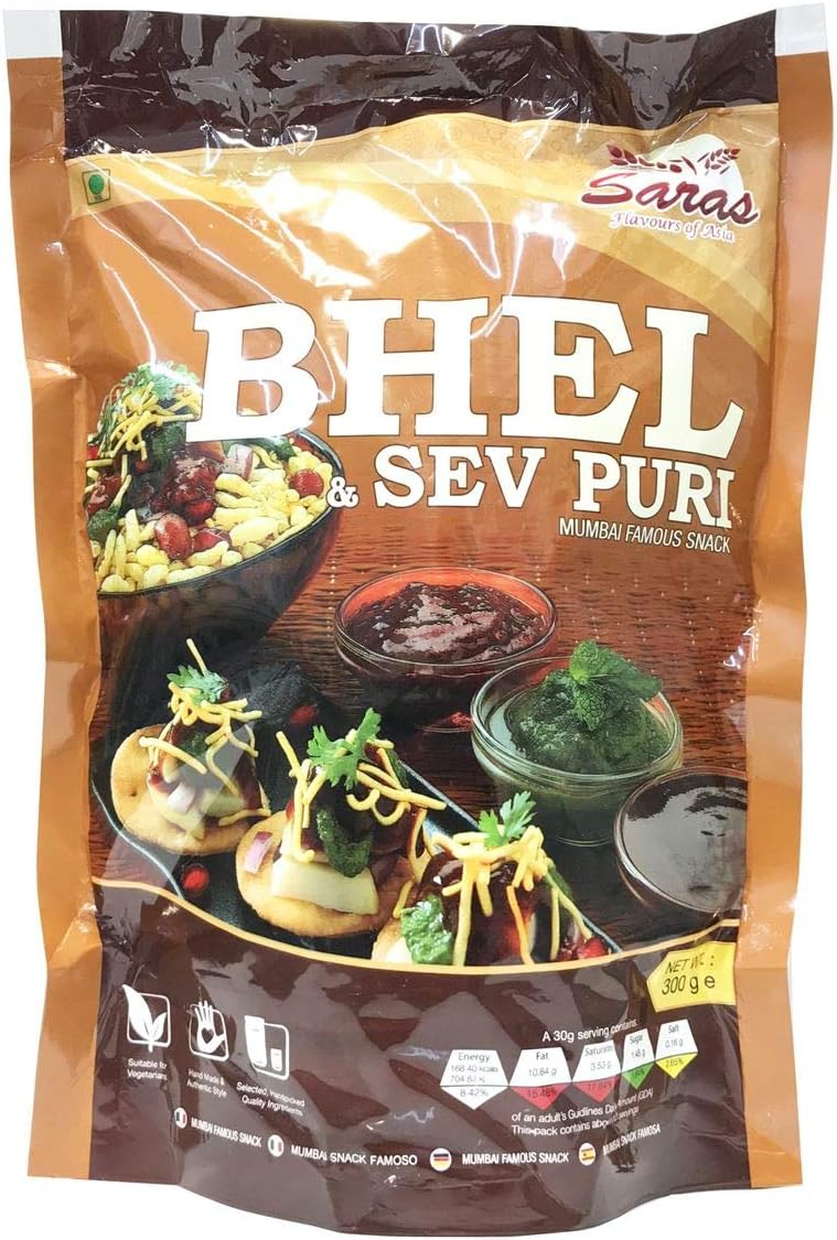 Saras Indian Snacks/Namkeens (Pack of 5)- Bhel & Sev Puri 300GX5