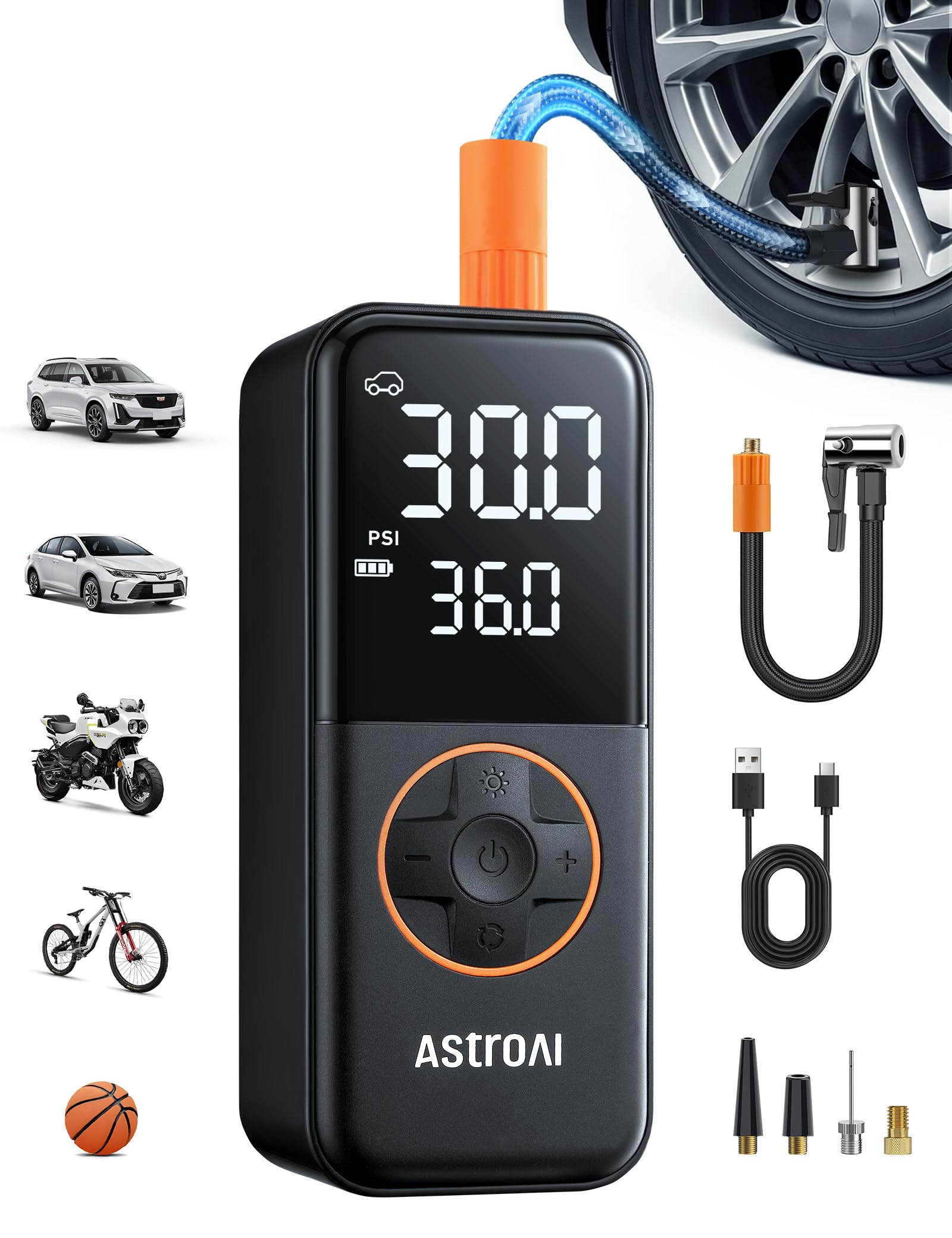 AstroAI Elektrische Luftpumpe Fahrrad, 6600 mAh Akku Luftpumpe, 10,3 Bar