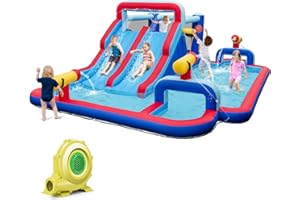 HONEY JOY Inflatable Water Slide, Giant Water Park Bouncy House w/Dual Slide & Cannon, Climbing, Splash Pool, Indoor Outdoor 