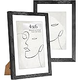 TransGreen 4x6 Picture Frames Natural Solid Oak Wood with Real Glass, 2 Pack Photo Frames with 3.5x5 Mat for Wall Mounting or Tabletop Display, for Photos, Art, Prints(Black)