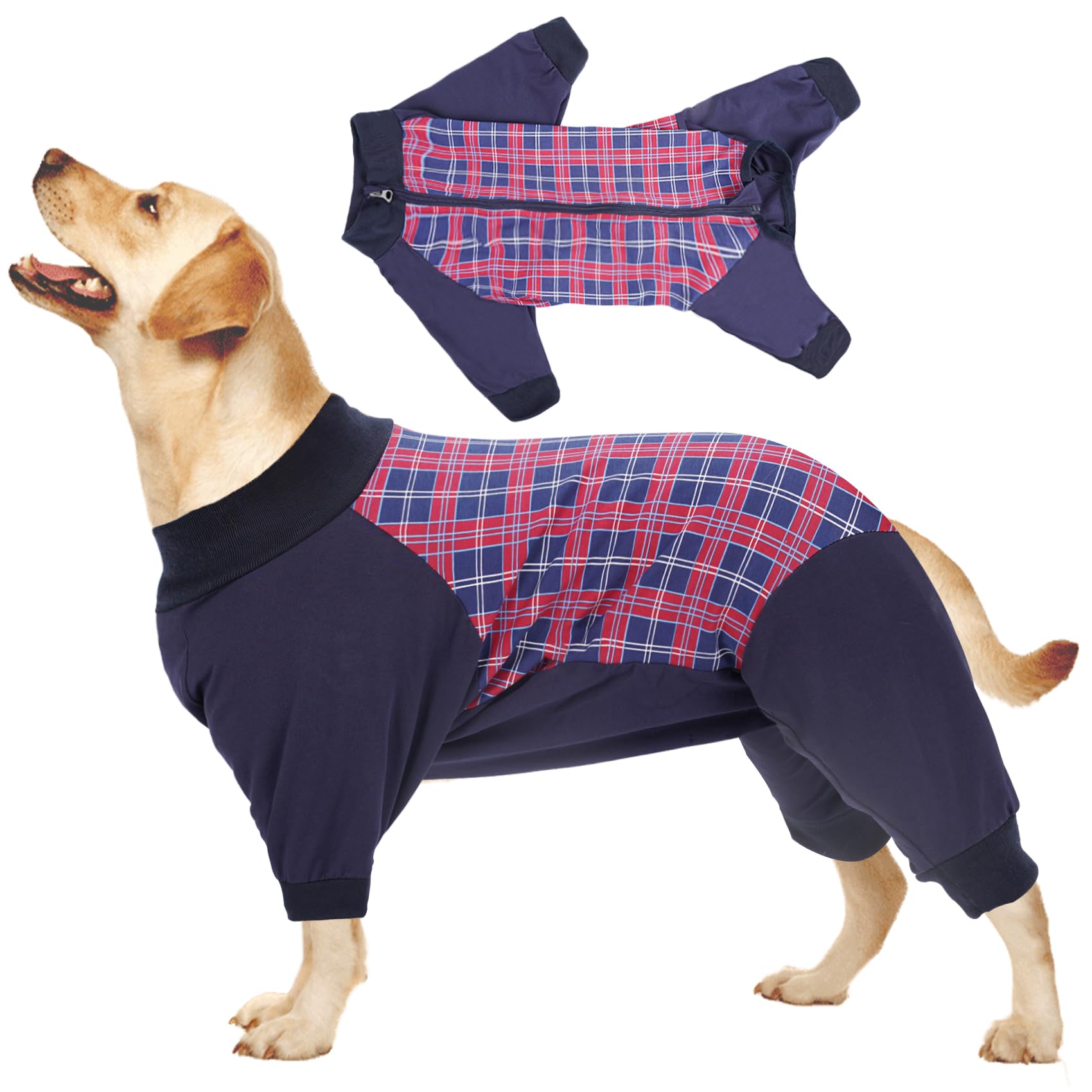 HEYWEAN Dog Recovery Suit Long Sleeve Bodysuit After Surgery Onesie With Zip Surgical Wound Protector Pajamas Cone E-Collar Alternative