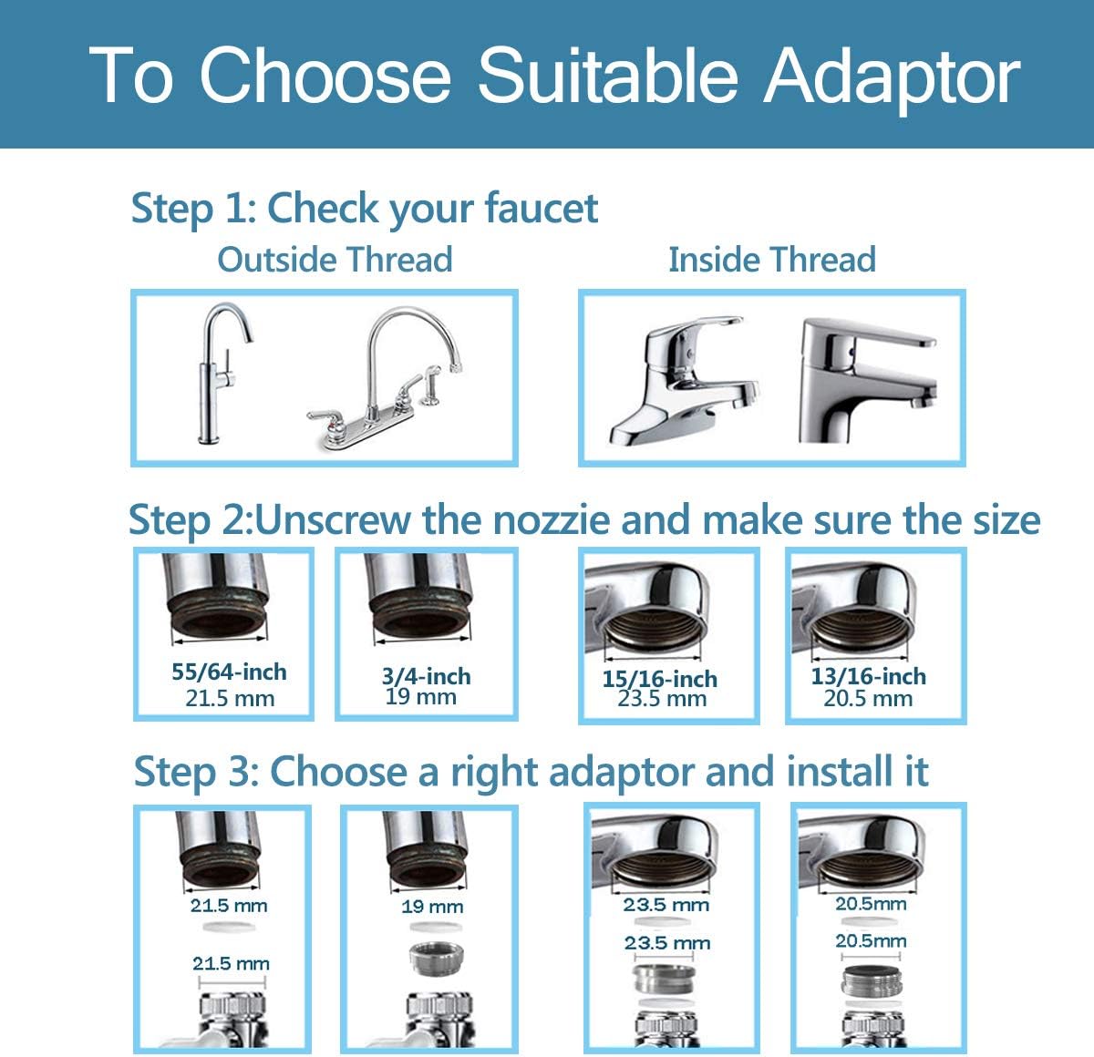 Jricoo Faucet Water Filter, 304 Stainless Steel Water Filtration System,High Water Flow Tap Water Purifier for Kitchen,Removes Lead, Flouride & Chlorine - Fits Standard Faucets: Home & Kitchen