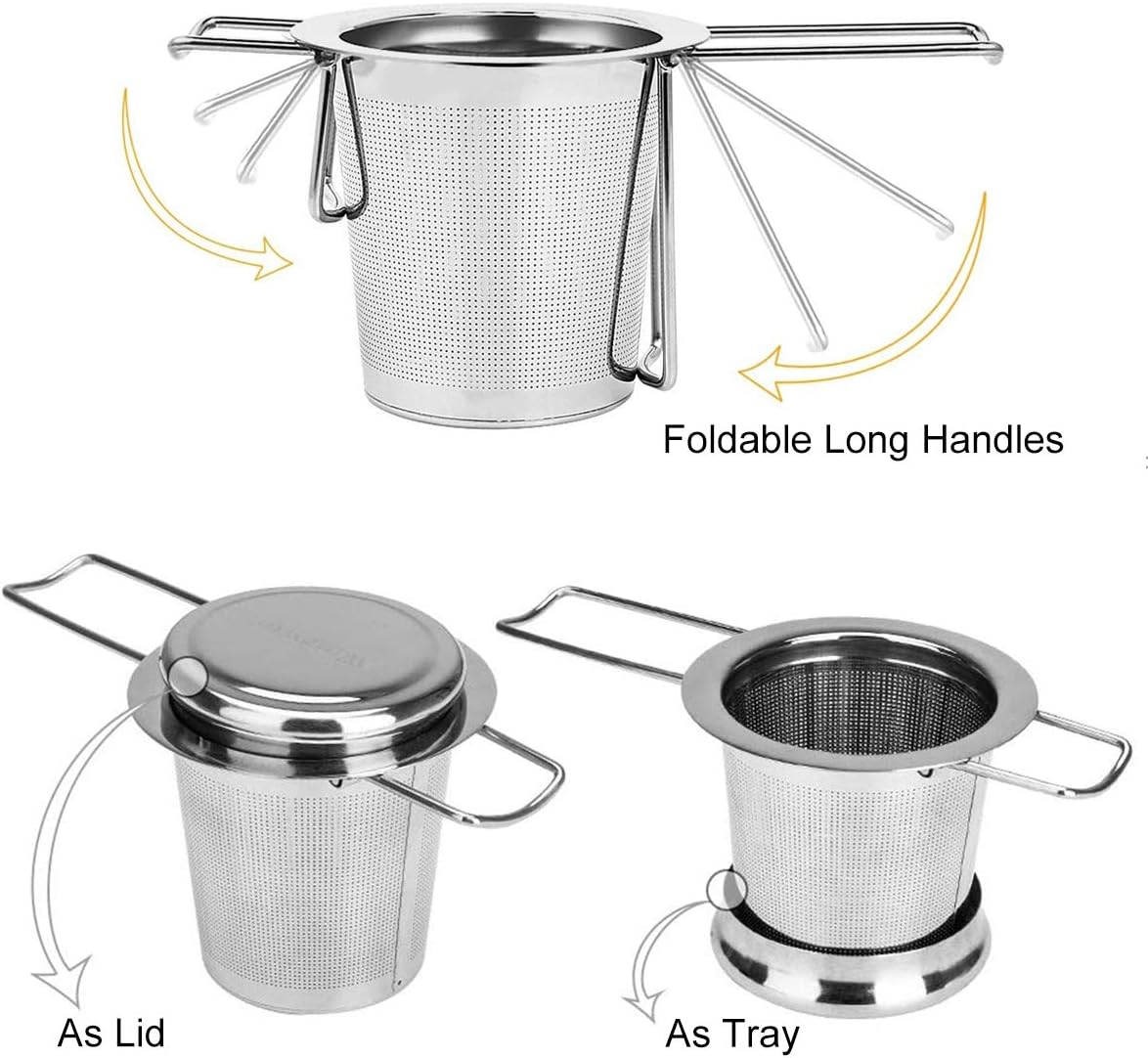 HAUSPROFI Tea Infuser, 304 Stainless Steel Tea Strainer with Lid and Foldable Handle - Image 3