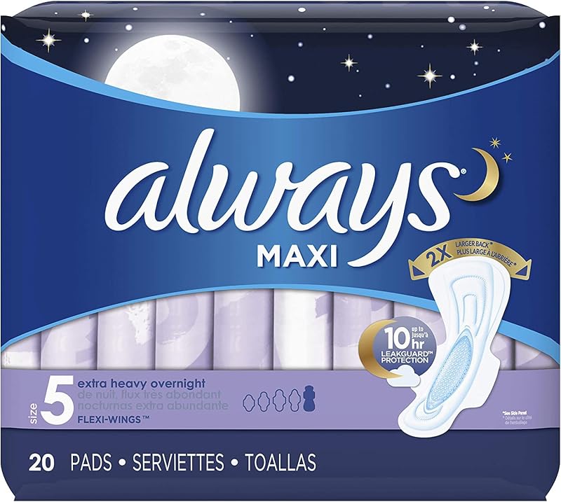 Always Maxi Overnight Extra Heavy Pads with Wings Unscented Size 5