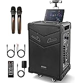 GTSK10-3 3-Way Portable Bluetooth PA Speaker System - Wireless Karaoke Loudspeaker with 10” Subwoofer, TWS/USB/SD/MP3/FM - Includes Dual Mics, Rolling Wheels - Ideal for Parties, Events, Outdoors