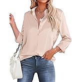 HOTOUCH Button Down Shirts for Women Satin Silk Collared Dressy Casual Blouses Loose Long Sleeve Office Work Tops