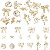 FASHEWELRY Alloy Bowknot Charms Links Golden Bow Tie Connector Charms Metal Bow Link Charms Bow Earring Connectors Christmas Jingle Bell Bow Charms for DIY Necklace Bracelet Jewelry Making