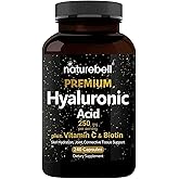 NatureBell Hyaluronic Acid 250mg, 240 Capsules | 250mg Hyaluronic Acid for Skin*, 5000mcg Biotin for Hair Growth*, 25 mg Vitamin C, Supports Bone, Eye &amp; Joint Health*