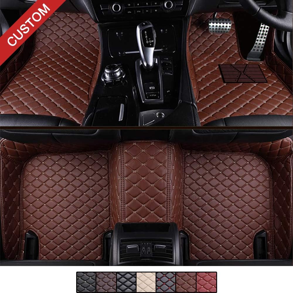 VEAOO Tailored Car Floor Mats for Ṃercedes-Benz S Class S500 S550 W222 2014-2019, Custom Laser Measured Faux Leather All Weather Full Coverage Waterproof Carpet XPE Liner (Brown)