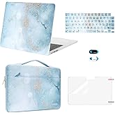 MOSISO Compatible with MacBook Air 13 inch Case 2026 2025 2024 2023 2022 M4 A3240 M3 A3113 M2 A2681, Hard Shell&Bag&Keyboard Cover&Webcam Cover&Screen Film for MacBook Air 13.6 inch, Mint Blue Marble