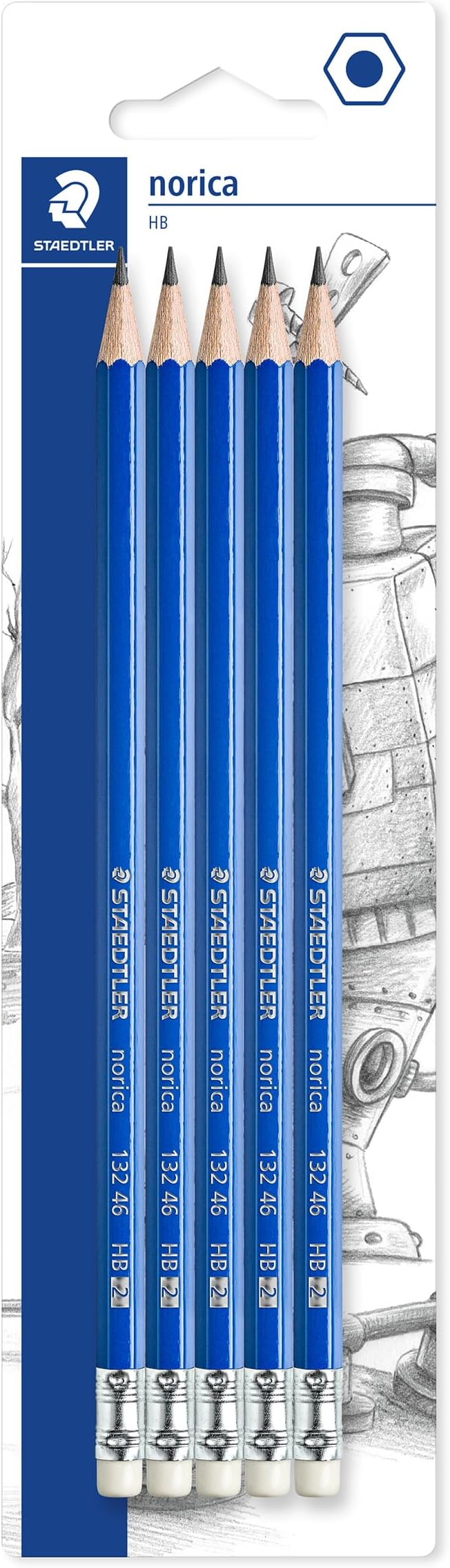 Staedtler 132 46BK5D Norica Eraser-Tipped Pencils Pack of 5 HB 2 mm Lead
