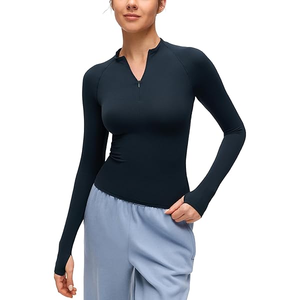 CRZ YOGA Womens Half Zip Long Sleeve Pullover Shirts Slim Fit