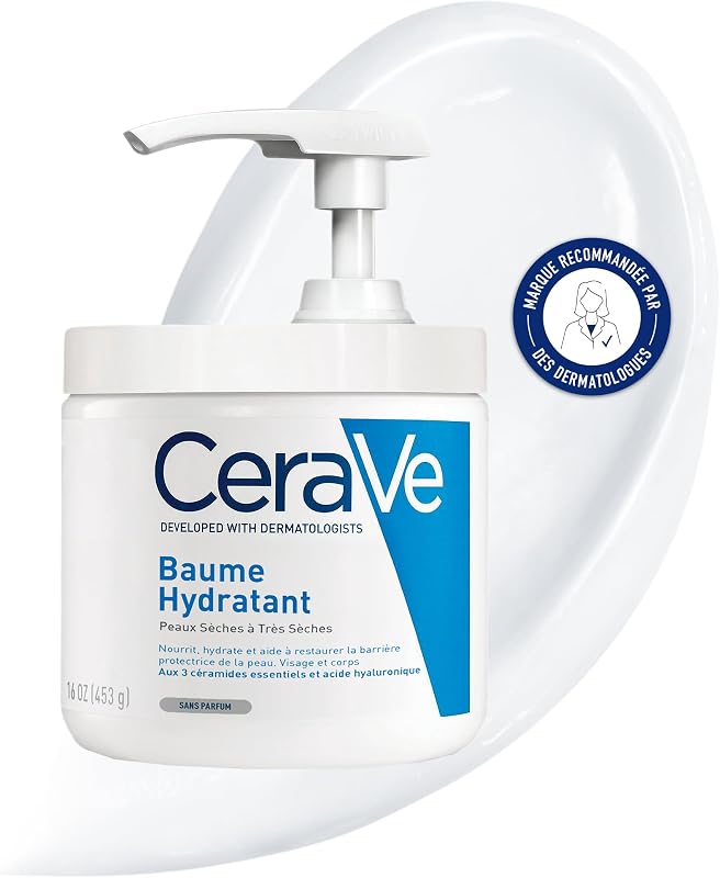 Baume Hydratant Visage & Corps, Hydratation 48H, Technologie MVE + 3 Céramides + Acide Hyaluronique, Approuvé Association Française de l'Eczéma, Sans Parfum, Peaux Sèches, 454 g