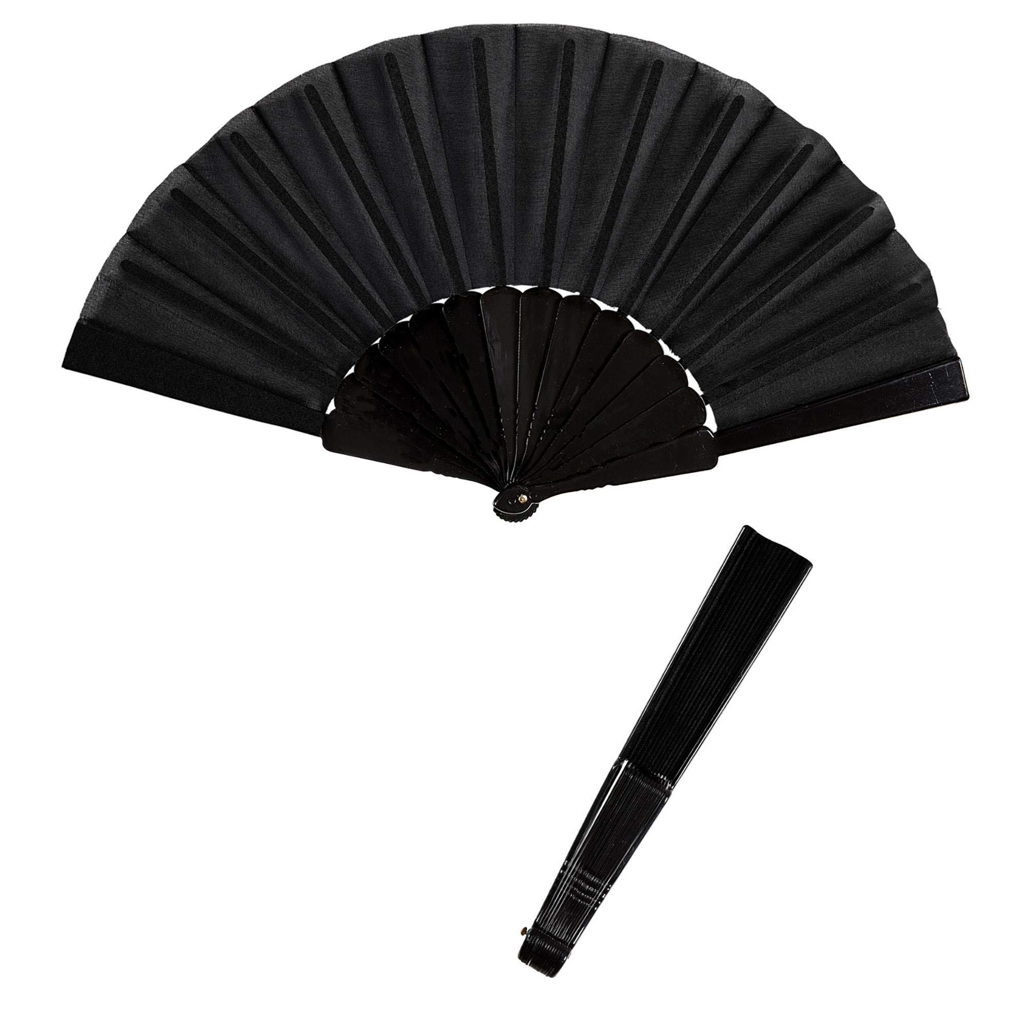 Widmann 54851 - Fabric Fan for Adults Women, 1910s, 1920s, Burlesque, Geisha, Japanese, Noble, Widow, Brazilian Carnival, 23 Cm, Black Color
