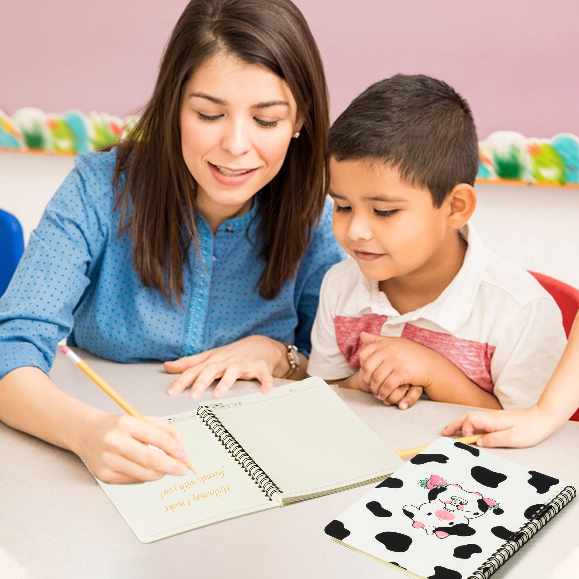 L1rabe 2P A5 Cow Spiral Notebooks Christmas Gift Cute Funny College Ruled Lined Notepads Hardbound Spiral Exercise Book for Students Teachers Travel Journal Diary Winter Birthday Gift (Strawberry Cow)