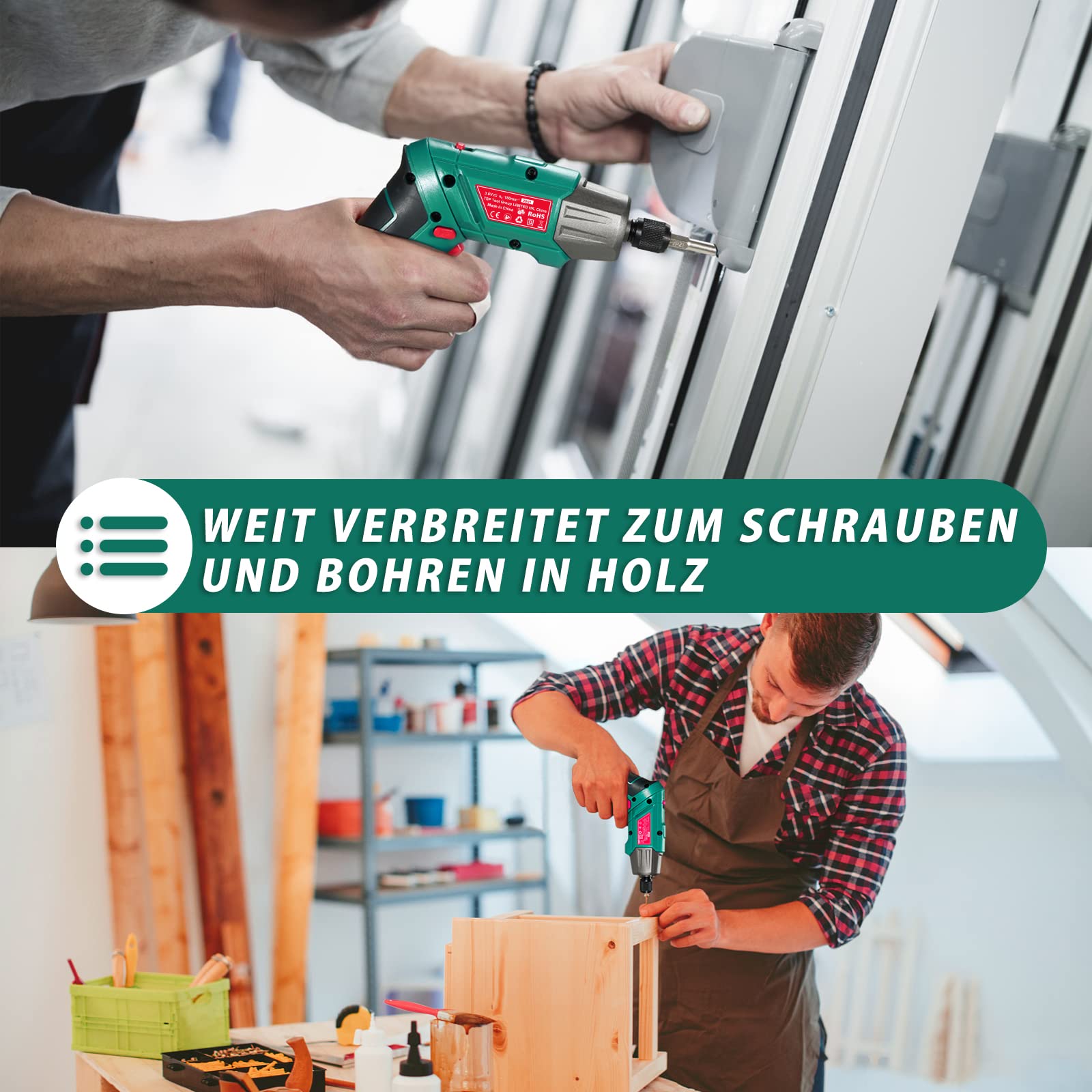 HYCHIKA Akkuschrauber, 6N·m Drehmoment 2000mAh 3,6V Akku mit 35 Zubehörteilen, LED-Licht und Taschenlampe, Akku Bohrschrauber mit USB Kabel und Aufbewahrungsbox 6