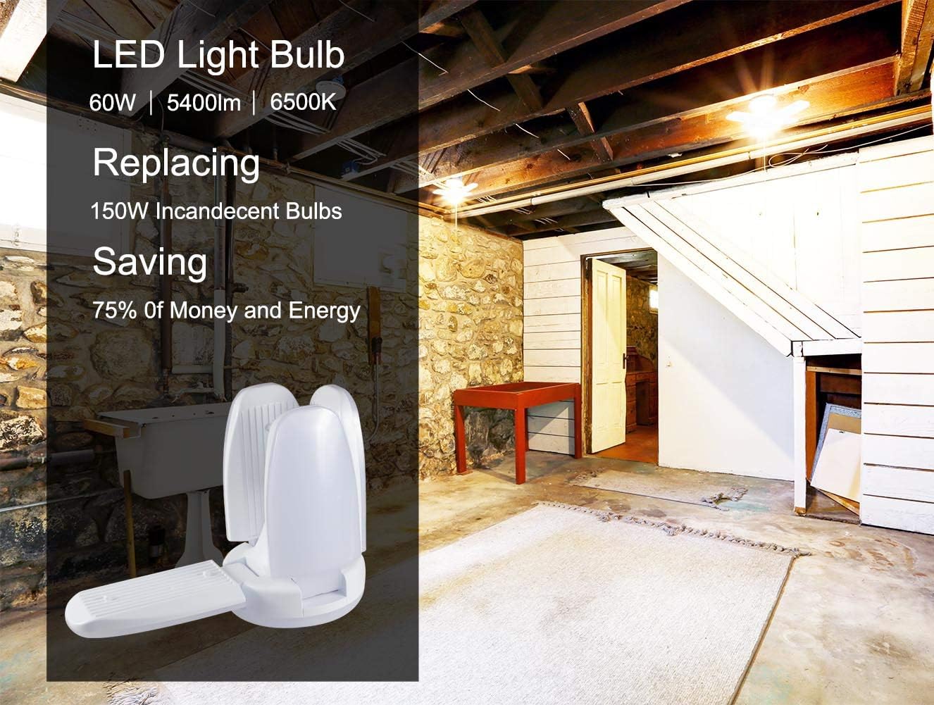 LED Garage Lights, 60W Adjustable LED Garage Ceiling Light, LED Shop Lights 5400LM 6500K, Garage Lighting for Basement Warehouse Workshop and Cellar: Home Improvement