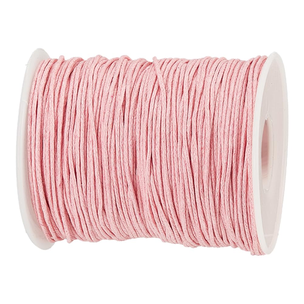 PandaHall 100 Yards 1mm Waxed Cotton Cord Jewellery Beading Thread Pink Thin Waxed String for Bracelet Necklace Jewellery Making Repair DIY Crafts Macrame Project, 91m