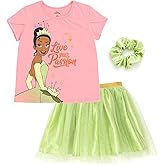 Disney Princess Moana Frozen Girls T-Shirt Tulle Mesh Skirt and Scrunchie 3 Piece Outfit Set Toddler to Big Kid