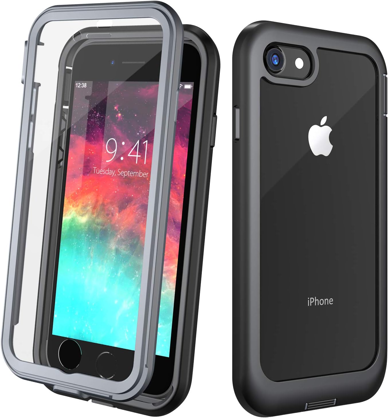 Justcool Clear Designed for iPhone 8 Case, Designed for iPhone 7 Case, Full Body with Built-in Screen Protector Heavy Duty Protection Slim Fit Cover for Apple iPhone 7/8 (2016/2017) 4.7 Inch - Black