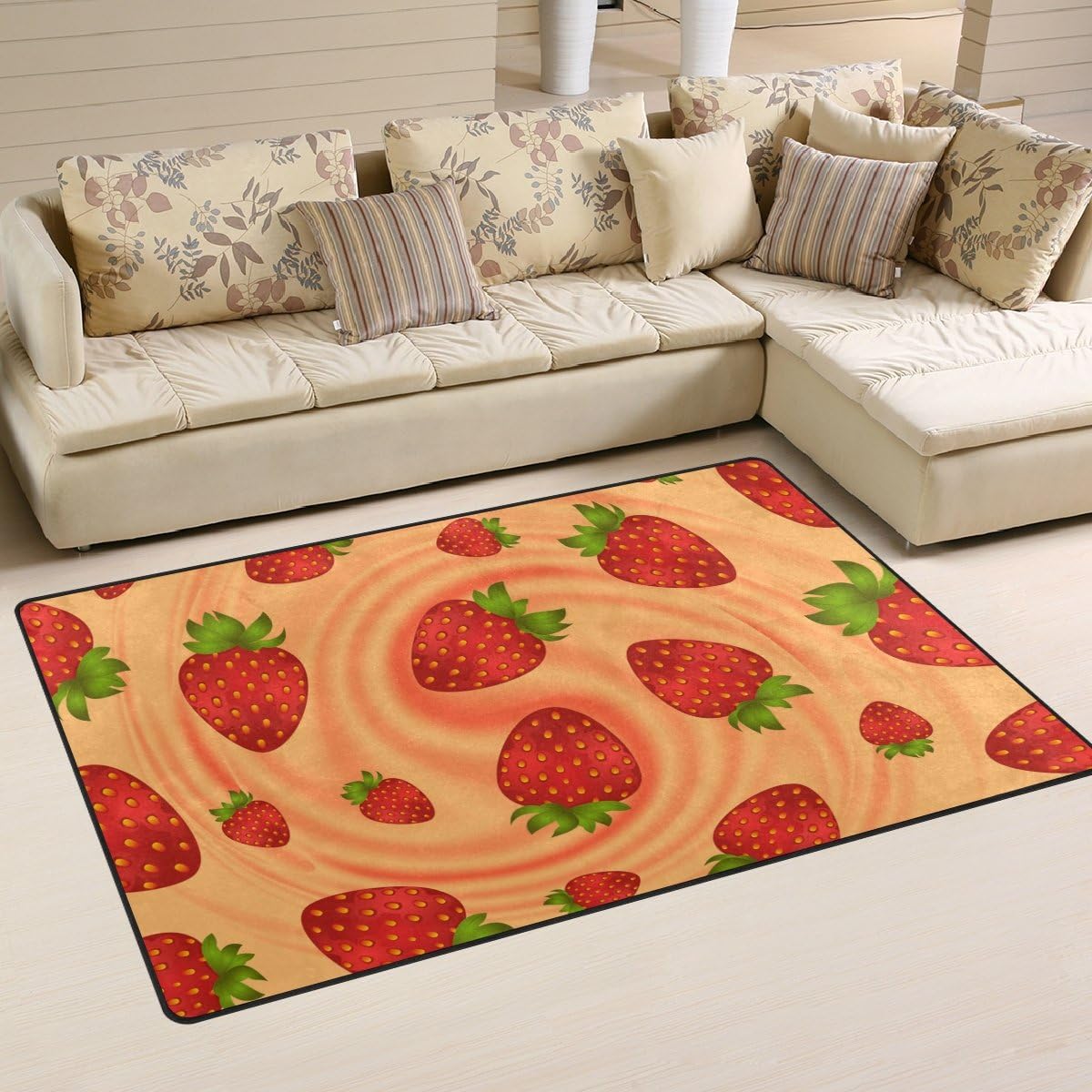 JSTEL INGBAGS Super Soft Modern Strawberry Smooth Cream Swirl Area Rugs