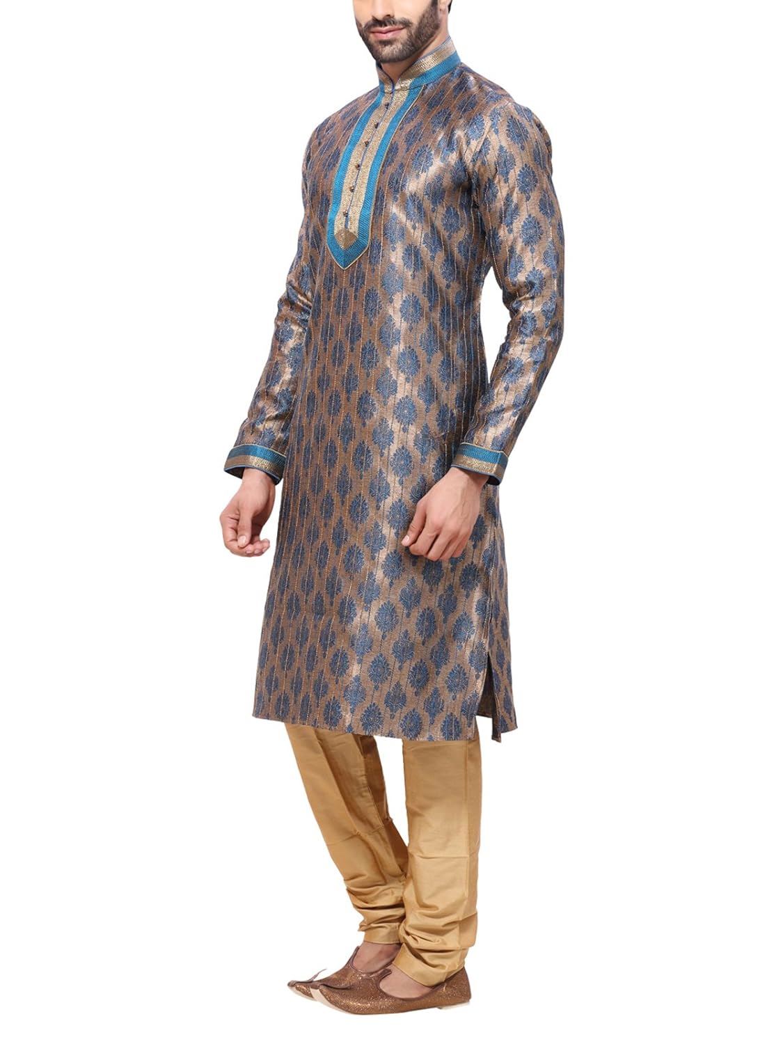 rg designers men's blue gold kurta pyjama