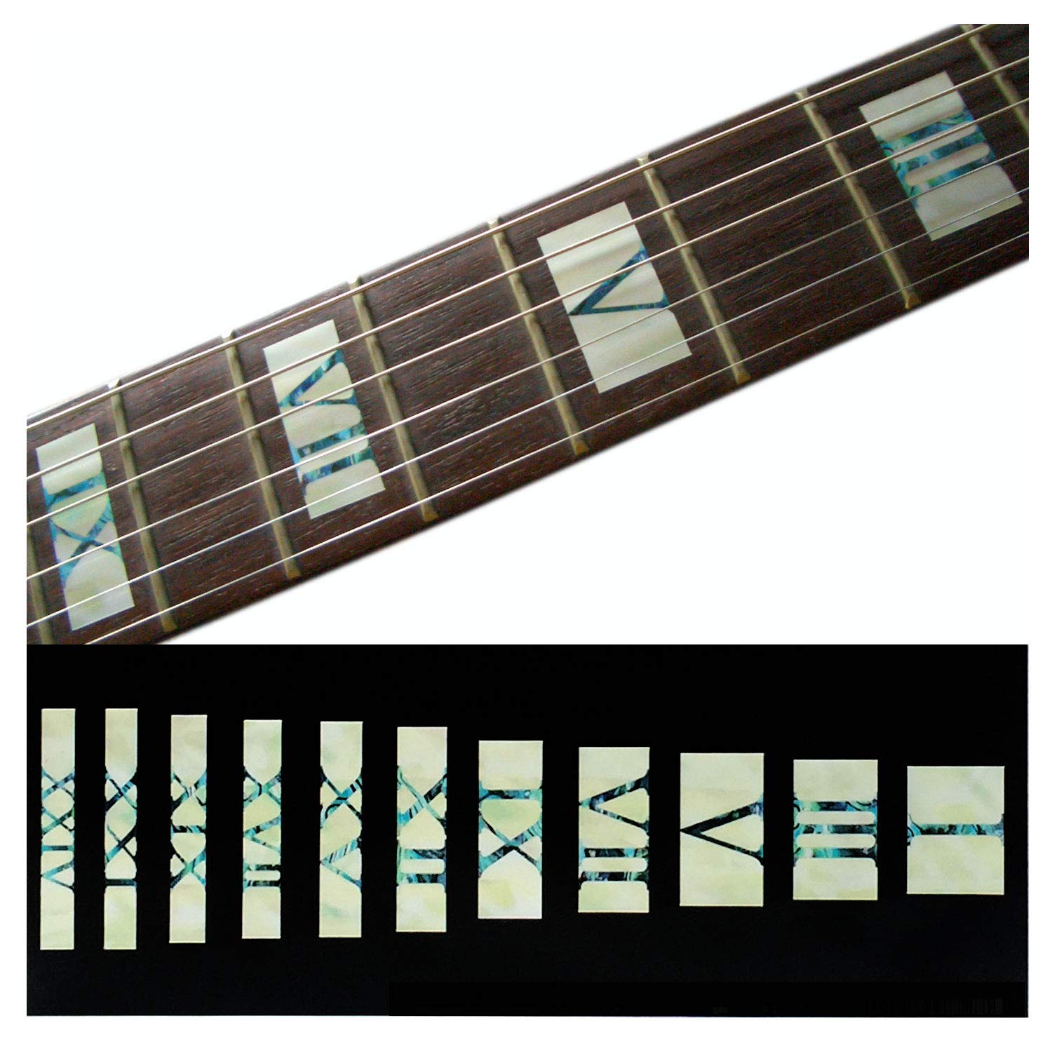 Inlay Sticker F-018RN-WT Fret Markers for Guitars & Bass - Roman Numeral Blocks - White Pearl, 0.2 in*10.7 in*4.3 in