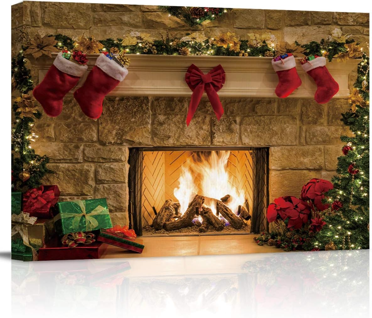 Paintings - Christmas Canvas Wall Art Painting Wall Decor Merry Christmas Fireplace Painting on Canvas Artwork Wall Art for Office/Living Room/Bathroom Wall Decor 20x24inch