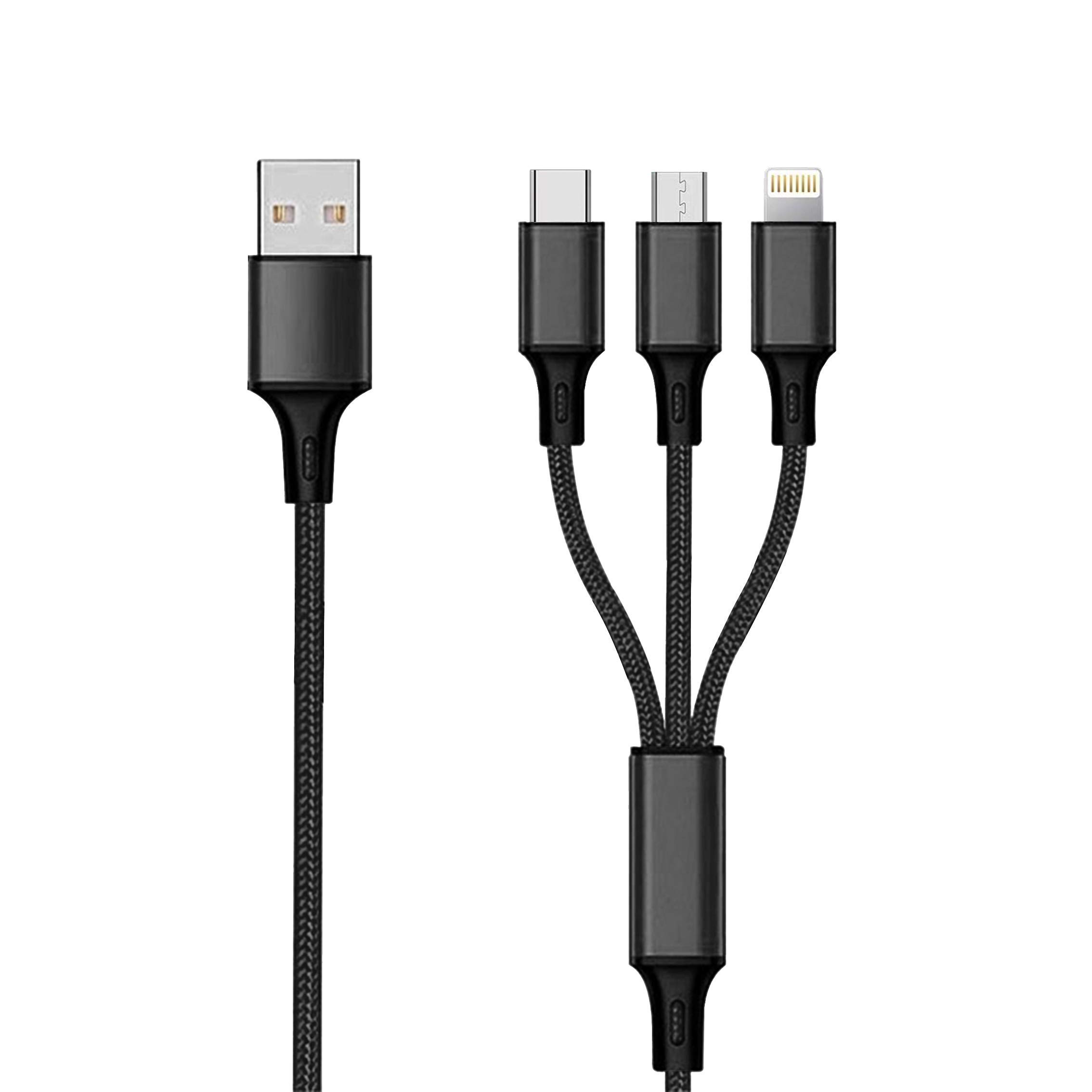3-in-1 USB Charging Cable – Black – 150 cm for Micro USB & Apple 8-Pin & USB Type-C