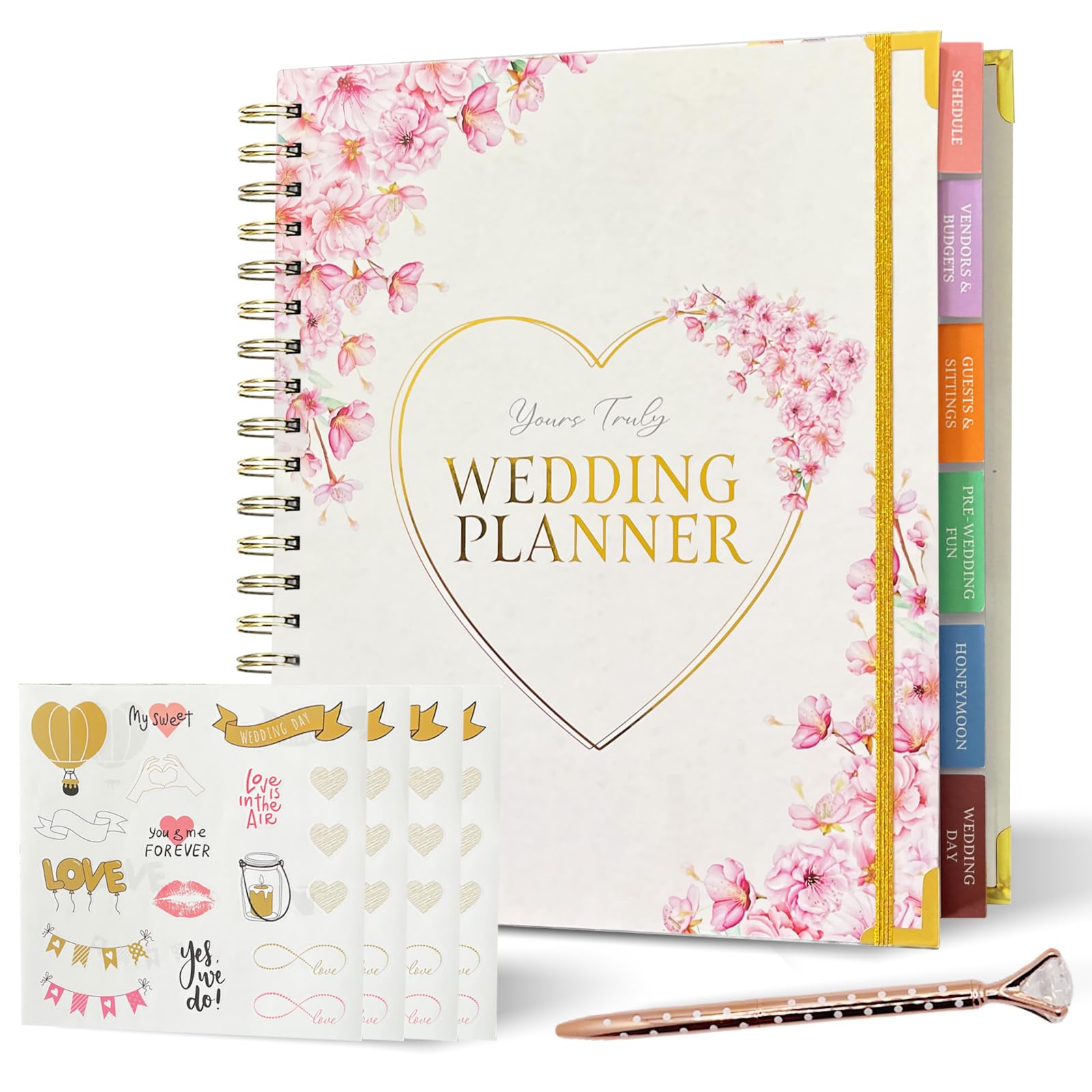 Photo 1 of 3 Pieces Wedding Planner Wedding Planner Book with Rose Gold Pen and Stickers 9.5 x 11.5 Wedding Book Wedding Gifts Wedding Planning Book and Organizer Bride Book