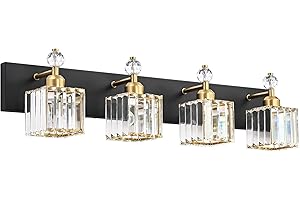 PRESDE Crystal Vanity Light Black Bathroom Vanity Lighting Fixtures 4 Lights Modern Vanity Light for Bathroom
